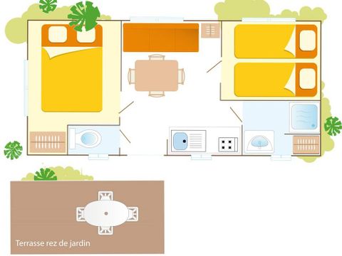 BUNGALOW 4 personnes - Mobil-home | Classic | 2 Ch. | 4 Pers. | Terrasse surélevée | TV