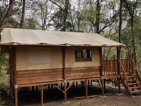 TENTE TOILE ET BOIS 6 personnes - Paillote sur pilotis