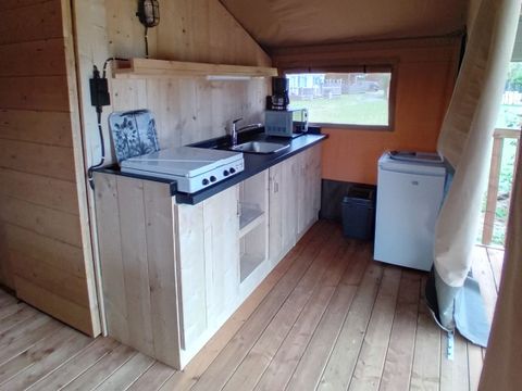 TENTE TOILE ET BOIS 4 personnes - Woody 25 Confort Safari Lodge Tente Salle de bain - 2 chambres