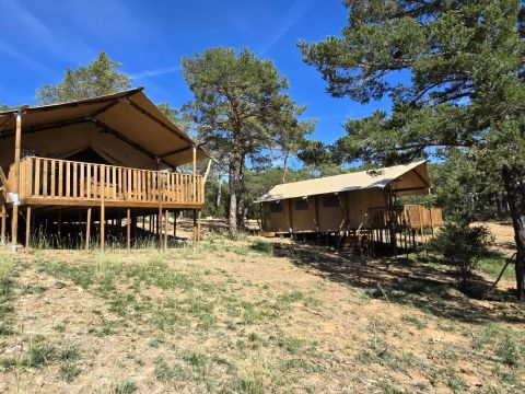 Tente en toile et en bois 5 personnes - Tente Lodge 3 Pièces