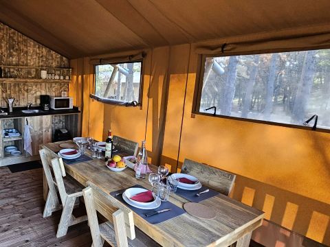 Tente en toile et en bois 4 personnes - Tente Lodge 3 Pièces 4 Personnes PMR