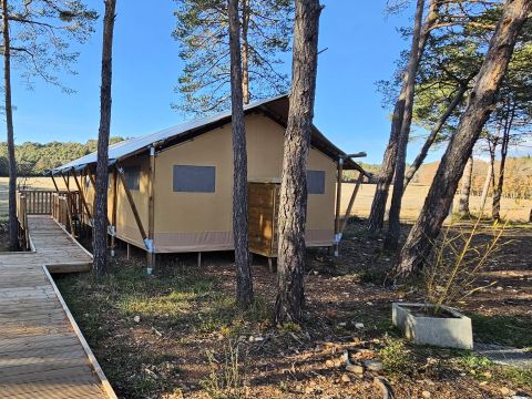Tente en toile et en bois 4 personnes - Tente Lodge 3 Pièces 4 Personnes PMR