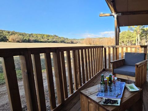 Tente en toile et en bois 4 personnes - Tente Lodge 3 Pièces 4 Personnes PMR