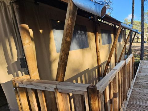 Tente en toile et en bois 4 personnes - Tente Lodge 3 Pièces 4 Personnes PMR