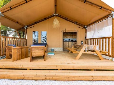 TENTE TOILE ET BOIS 4 personnes - Tente Lodge 3 Pièces 4 Personnes PMR