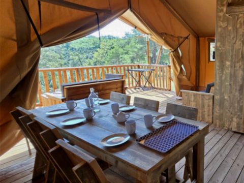 Tente en toile et en bois 5 personnes - Tente Lodge - 35 m² - 2 chambres
