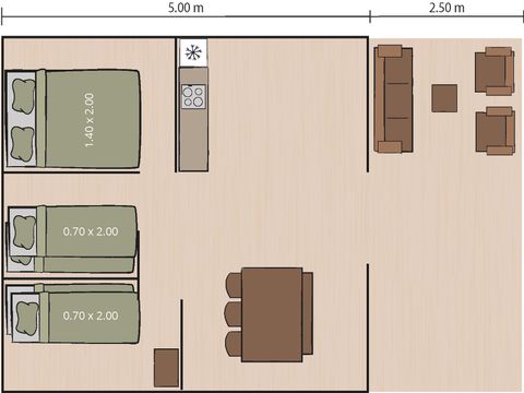 Tente en toile et en bois 5 personnes - Cikat - Safari tent Lodge (6P)