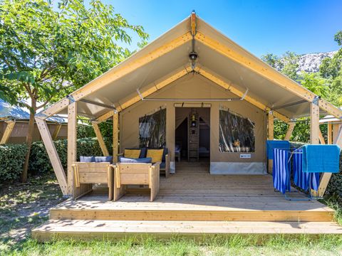 TENTE TOILE ET BOIS 5 personnes - Baska - Tente Safari Confort + climatisation