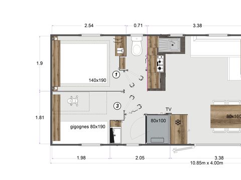 MOBILHOME 8 personnes - Prestige Smala - 4 chambres - 2 salles de bains - 2 WC - CLIM - TV + Lave vaisselle