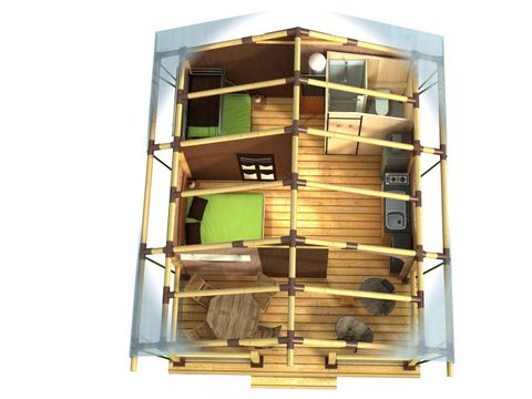 Tente en toile et en bois 5 personnes - Lodge 2ch 5p