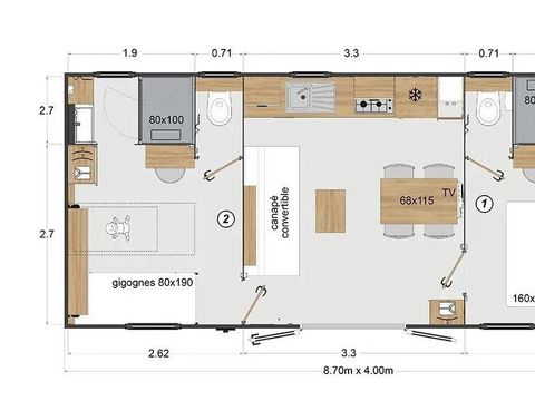 MOBILHOME 4 personnes - Mobil-home 2 chambres 2 salles de bain - Lescar MH D019