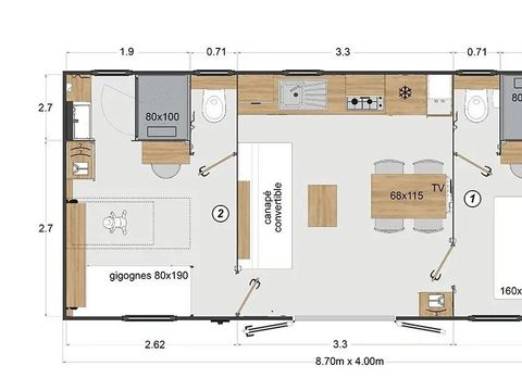 MOBILHOME 4 personnes - Mobil-home 2 chambres 2 salles de bain - Lescar MH D024
