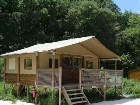 Tente en toile et en bois 6 personnes - Tente Lodge Olivier 2ch 6 pers