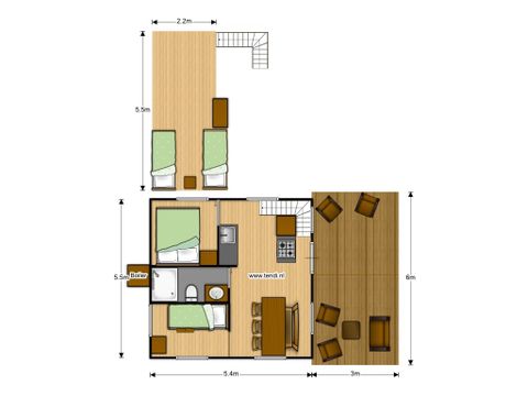 TENTE TOILE ET BOIS 6 personnes - y compris les installations sanitaires