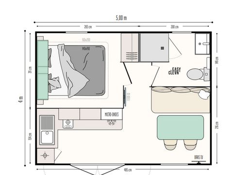 Mobilhome 2 personnes - Mobil home Confort - 1 chambre - terrasse semi-couverte