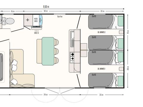 MOBILHOME 6 personnes - Mobil home Confort - 3 chambres - terrasse semi-couverte