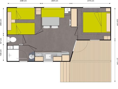 MOBILHOME 4 personnes - Premium Capucine - 2 Chambres + terrasse semi-couverte