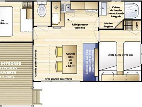 MOBILHOME 5 personnes - Mobil-home Grand Confort Loggia 32m² 2 chambres - Arrivée le Samedi en Juillet et Août