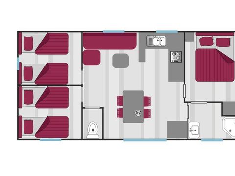 MOBILHOME 6 personnes - Confort Belledonne 3 chambres 6 personnes 32m² 2/6 pers