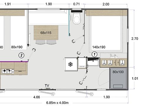 Mobilhome 2/4 personnes - 2 chambres - Confort- 26m²