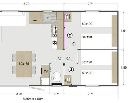 Mobilhome 6/8 personnes - 3 chambres - Confort - 34m² *
