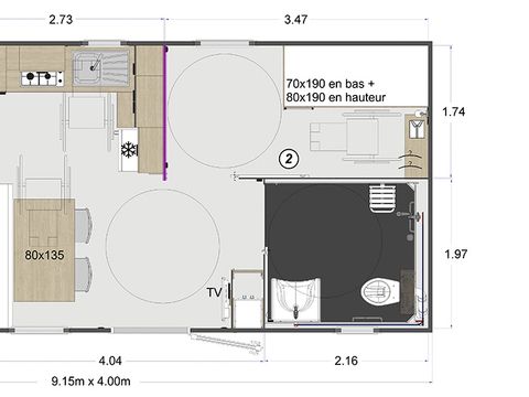 Mobilhome 4/6 personnes - 2 chambres - Confort - PMR - 34m²