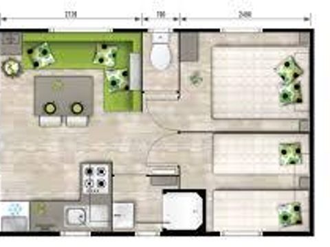 Mobilhome 4/6 personnes - Standard Eden 27m² - 2 chambres - Terrasse couverte 10m² - TV