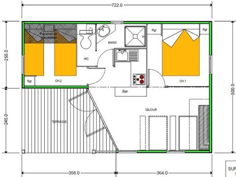 CHALET 6 personnes - Chalet Confort 27m² 2 chambres + terrasse couverte 10m² - TV 4/6 pers