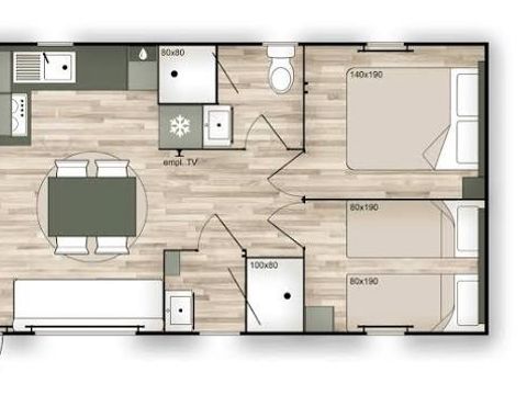 Mobilhome 8 personnes - COTTAGE - PRIVILEGE - 4 chambres - 2 salles de bain