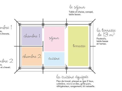 TENTE TOILE ET BOIS 4 personnes - Freeflower Standard 28m² - 2 chambres + terrasse couverte 8m² - sans sanitaires