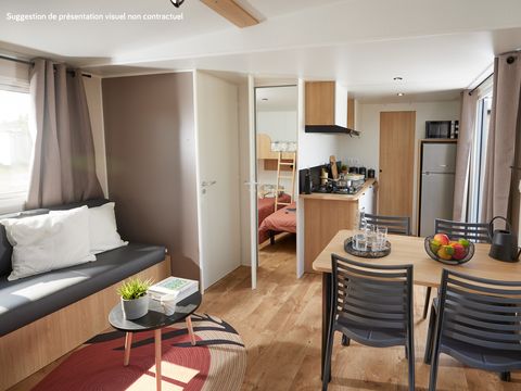 MOBILHOME 4 personnes - Homeflower Premium 26,5m² - 2 chambres  + terrasse + TV + lave-vaisselle + Clim + Draps + Serviettes
