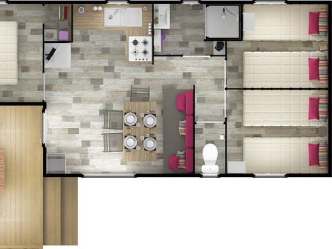 MOBILHOME 6 personnes - Mobilhome ARCHIPEL Premium 30m² - 3 chambres / terrasse couverte + TV + LV + Draps 6 pers