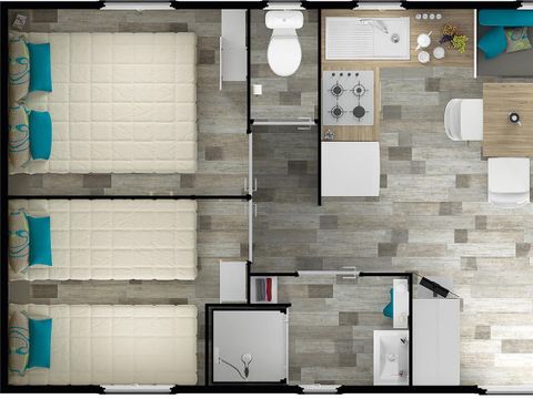 MOBILHOME 8 personnes - Mobilhome FAMILY Premium 36m² - 4 chambres / terrasse couverte + TV + LV + Draps 8 pers