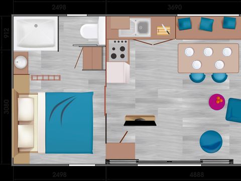 MOBILHOME 4 personnes - Mobilhome TAOS Premium avec SPA 40m² - 2 chambres - 2 salles de bain / terrasse couverte + TV + LV 4 pers