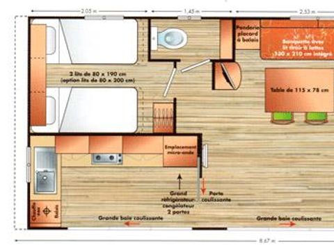 Mobilhome 4 personnes - RESIDENTIEL Confort 34m² - 2 chambres / Terrasse couverte + TV