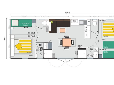 MOBILHOME 8 personnes - Family 4 chambres 2sdb