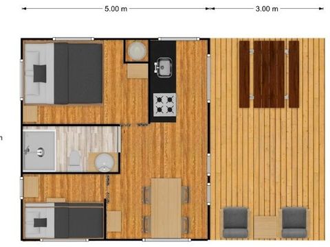 Tente en toile et en bois 4 personnes - Lodge Luxe 3 Pièces 4 Personnes