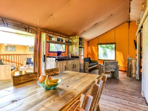 Tente en toile et en bois 5 personnes - Lodge Luxe VIP 3 Pièces 5 Personnes