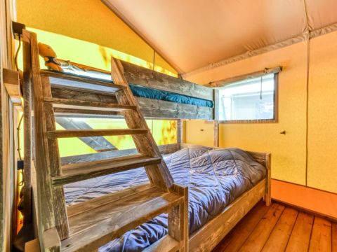 Tente en toile et en bois 5 personnes - Tente Lodge 3 Pièces 5 Personnes + TV