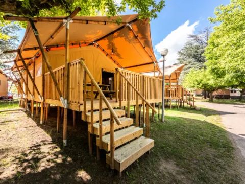 Tente en toile et en bois 5 personnes - Tente Lodge 3 Pièces 5 Personnes + TV