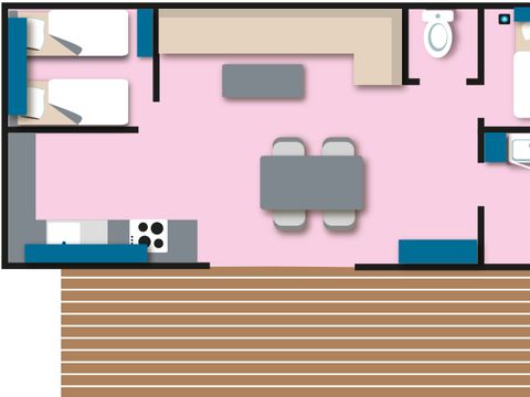 MOBILHOME 4 personnes - Cottage Louisiane - 2 chambres : 31m² - Terrasse semi-couverte 15m² 4 pers.