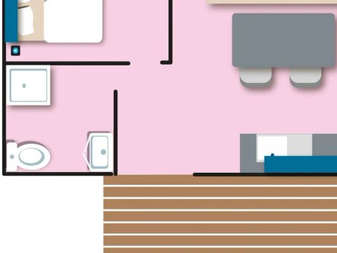 MOBILHOME 3 personnes - Cottage Duo - 1 chambre : 21m² - Terrasse non couverte 11m² 2/3 pers.