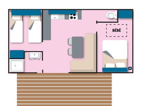 Mobilhome 4 personnes - Cottage Européen - 2 chambres : 29m² - Terrasse non couverte 11m² 4/5 pers.