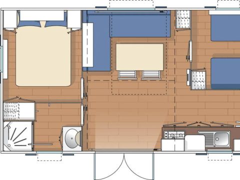 Mobilhome 4 personnes - Cottage Européen - 2 chambres : 29m² - Terrasse non couverte 11m² 4/5 pers.
