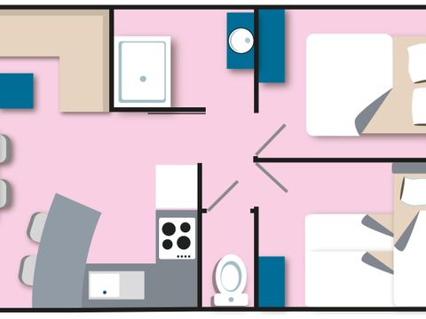 TENTE TOILE ET BOIS 5 personnes - Cabane Lodge sur Pilotis - 2 chambres : 32 m² + terrasse 11 m² couverte