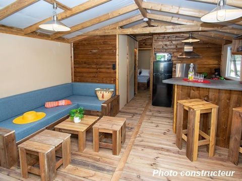 TENTE TOILE ET BOIS 5 personnes - Cabane Lodge sur Pilotis - 2 chambres : 32 m² + terrasse 11 m² couverte