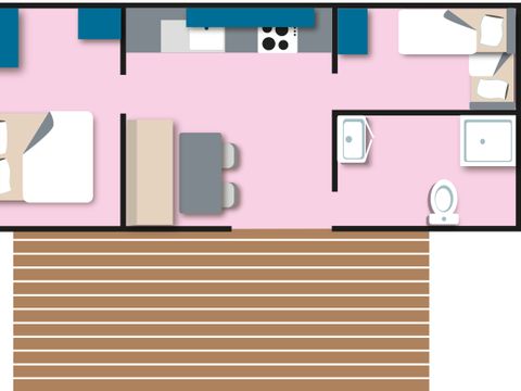 Mobilhome 5 personnes - Cottage Life PMR - 2 chambres : 32 m² + 15 m² de terrasse semi-couverte