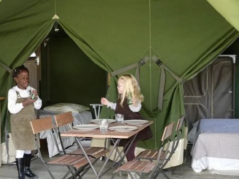 Tente en toile et en bois 5 personnes - Lodge Nature 3 Pièces 5 Personnes Sans Sanitaires