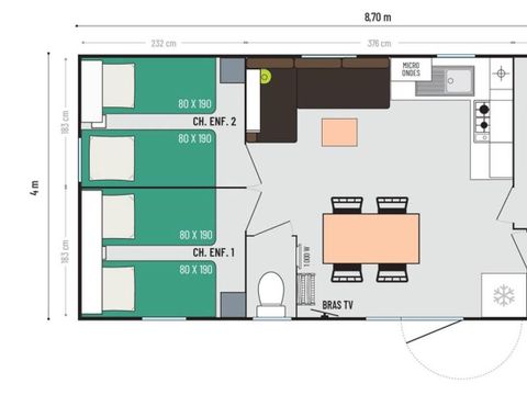 MOBILHOME 8 personnes - Mobile-home Grand Confort 6/8 pers. 3 chambres + TV