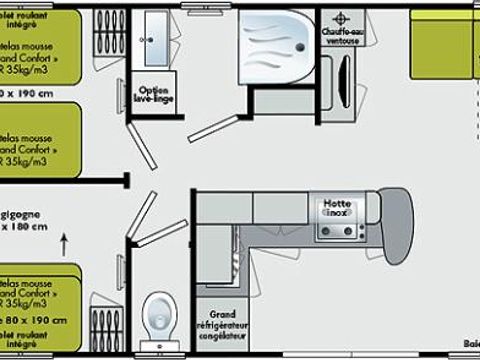 Mobilhome 8 personnes - 3 chambres - 6 couchages - 2 salles de bain - 40 m²
